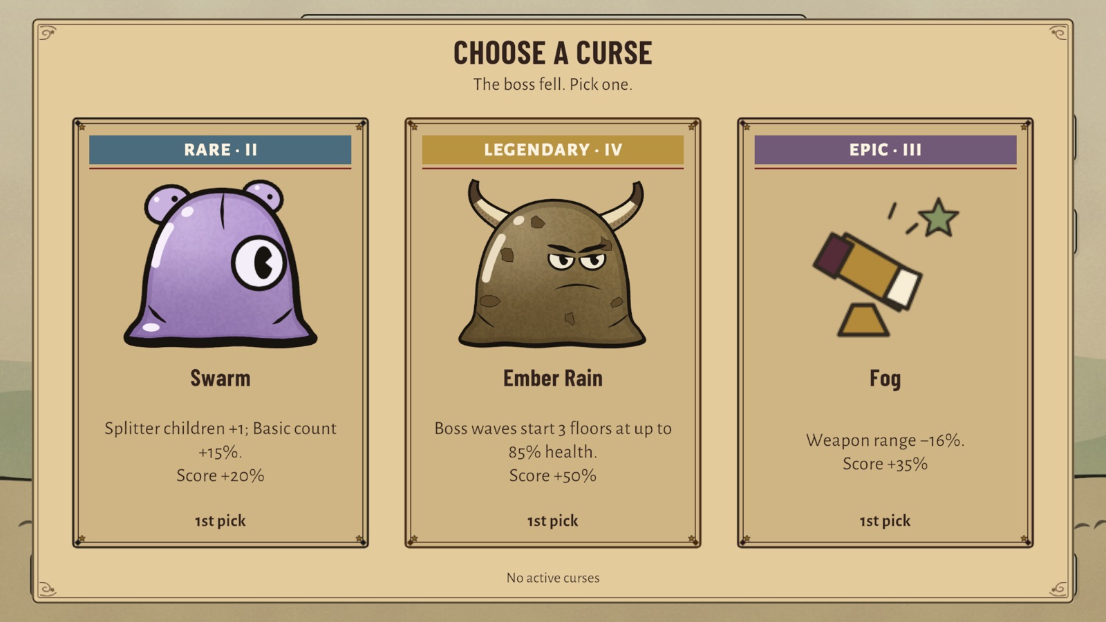 The curse menu after a boss