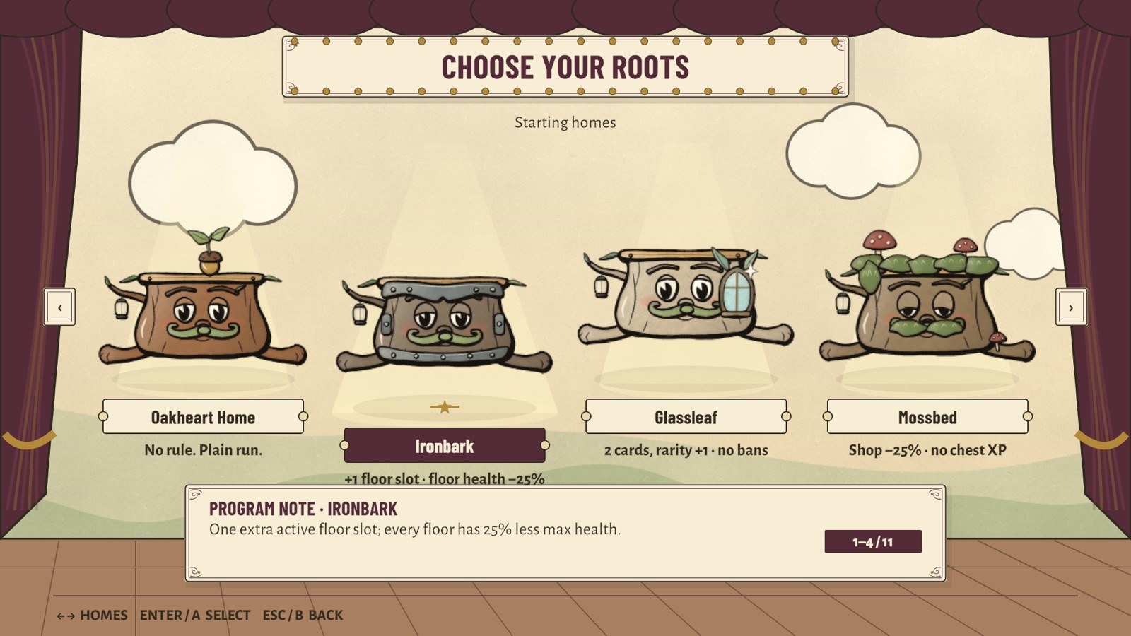 Home selection screen